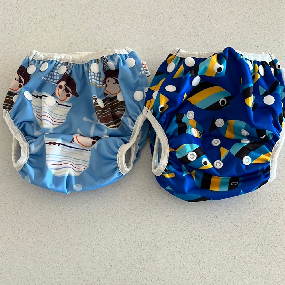 Blue and Yellow Reusable Swim Diaper with Adjustable Fit